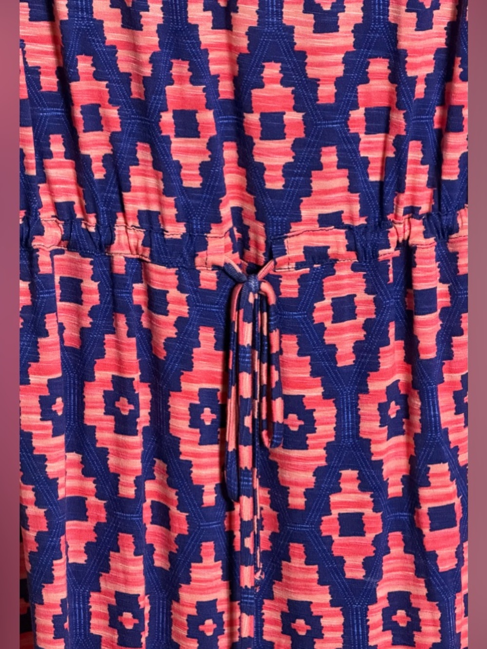 Tori Richard Honolulu Women's Navy and Coral Geo Print Dress Size M - Picture 3 of 11
